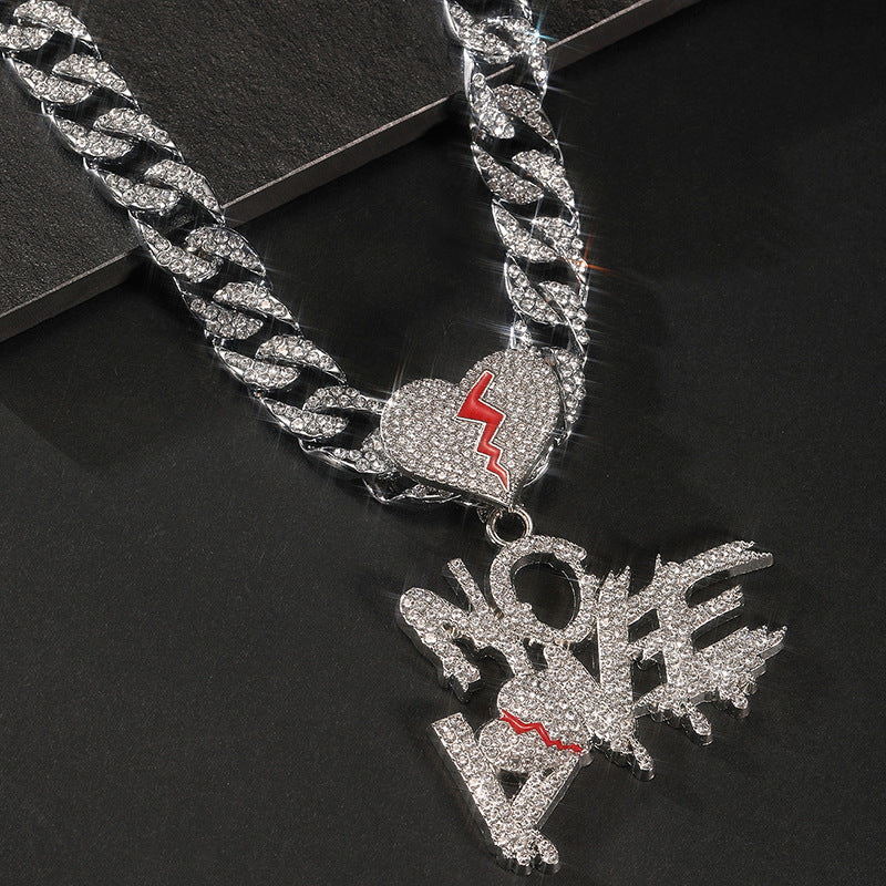 Wholesale Diamond-studded English lettering hip-hop Cuban necklace